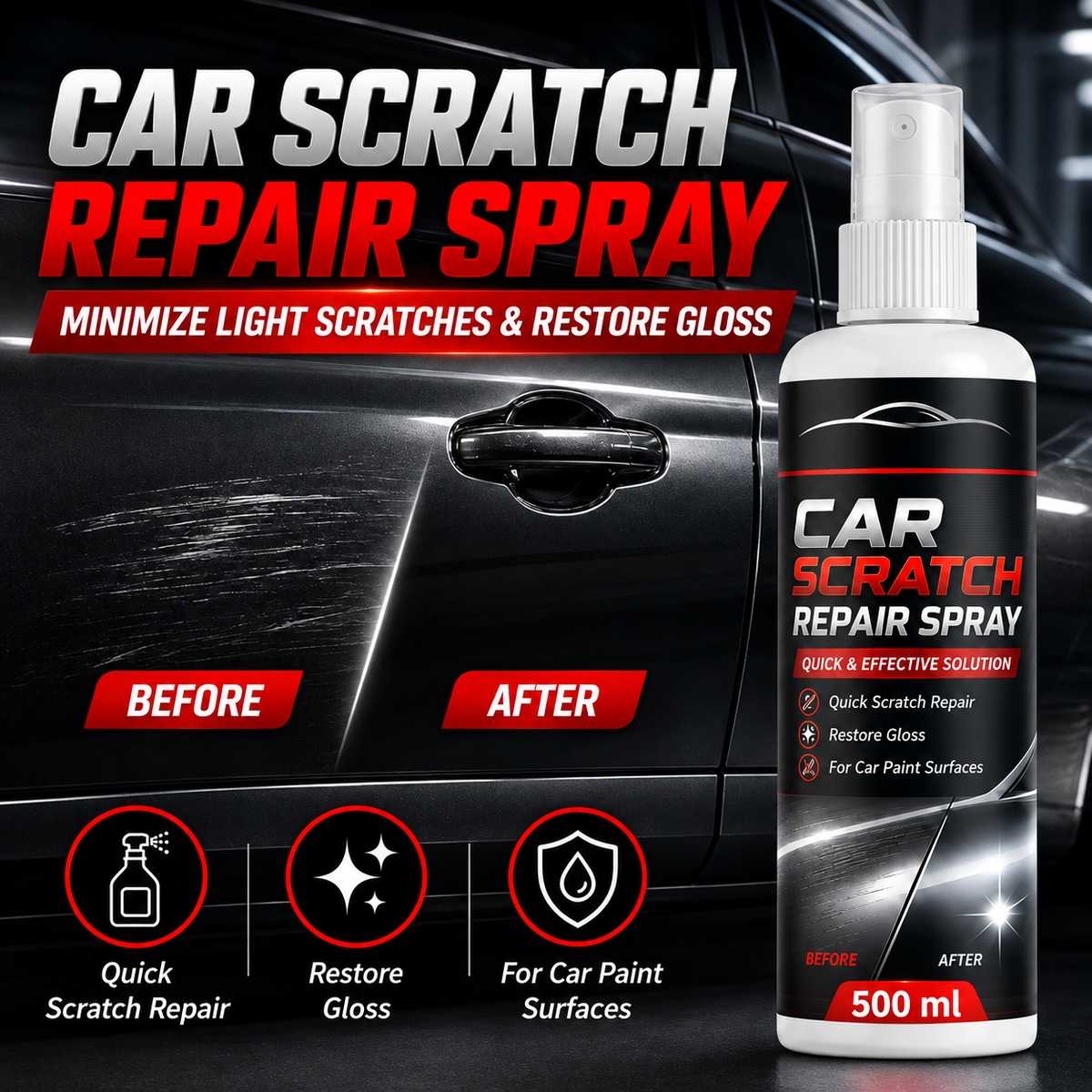 PACK OF 2 Universal Car Scratch Repair Spray (500 ml)
